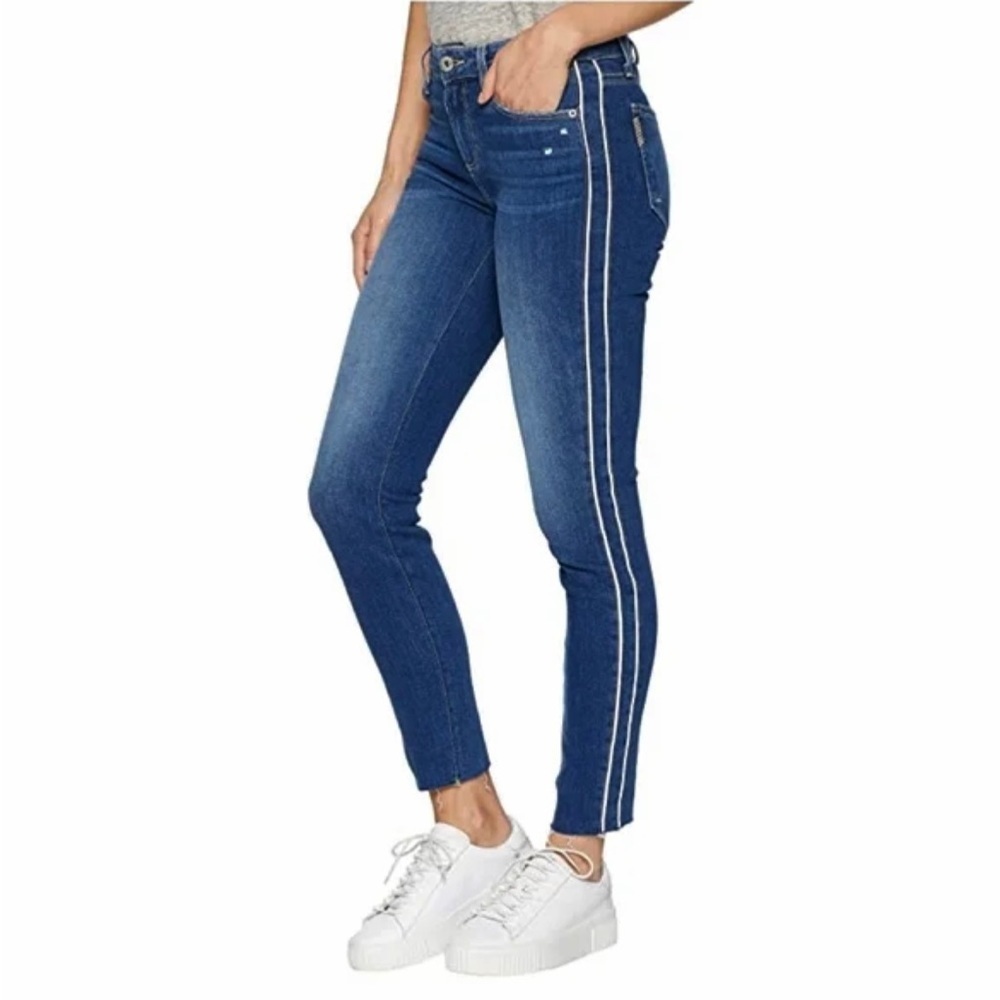 🌻PAIGE Verdugo Ankle Piping Raw Hem in Indigo/Cream Size 27
